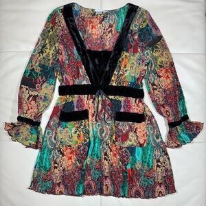 Alberto Makali Vintage Mini Dress (Or Top) Multicolor with Black Velvet Detail